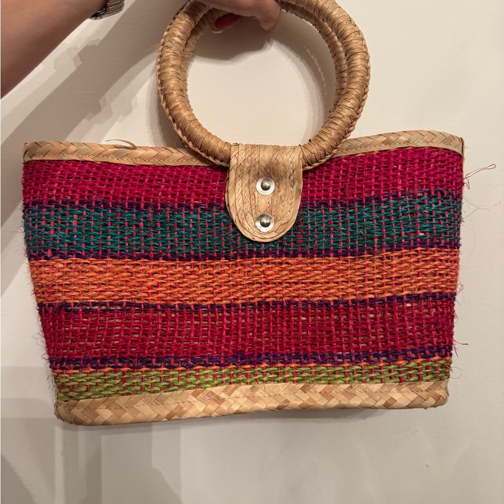 Multicolor Woven Straw Tote Bag